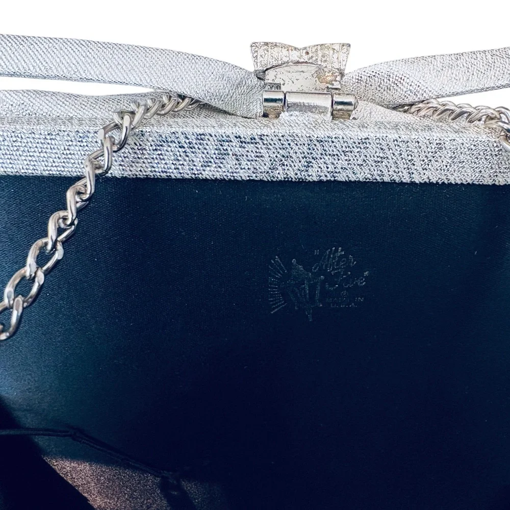 After Five Vintage Embellished Elegant Silver Metallic Clutch With Rhinestones